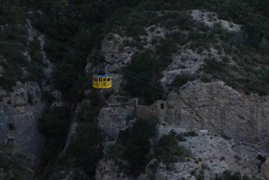 Cable car ascending from the opposite river bank up directly into the monastery.