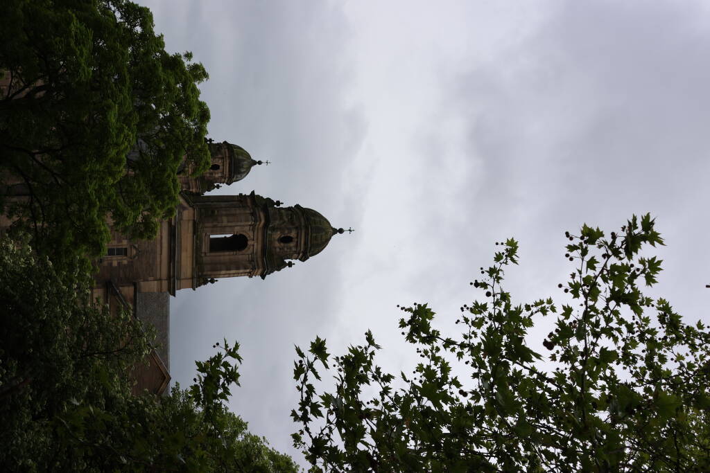 Towers of st. Cuthbert church at the cemetery.
