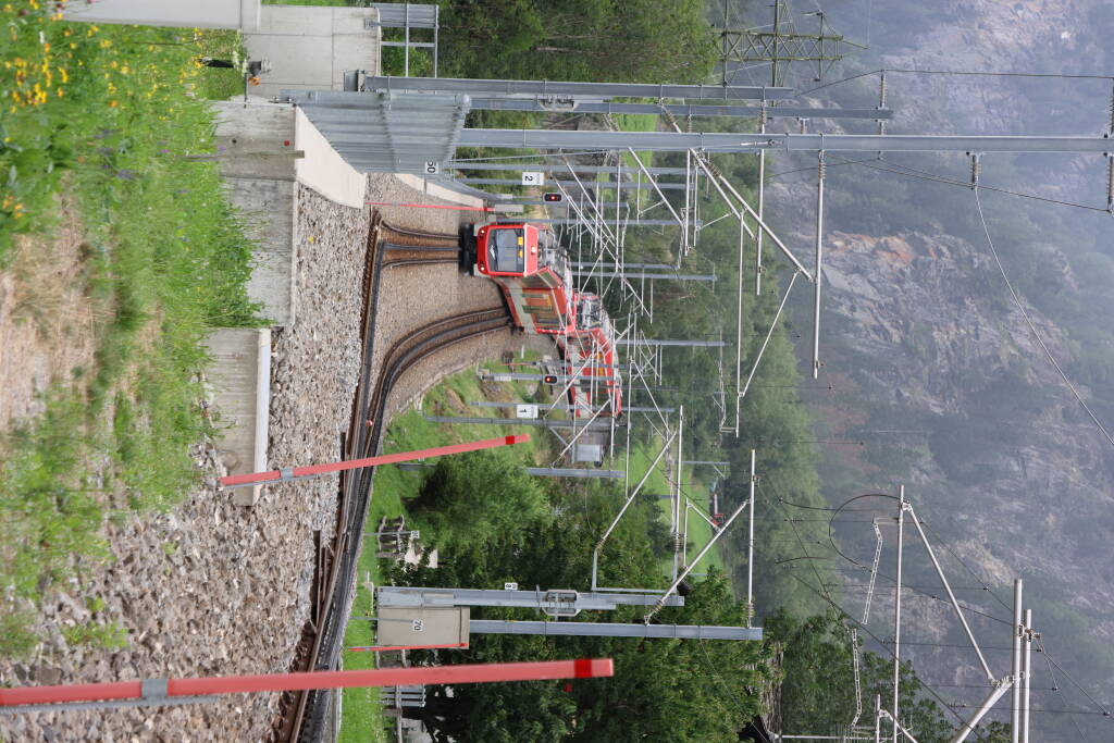 Train from Zermatt is waving into the siding.