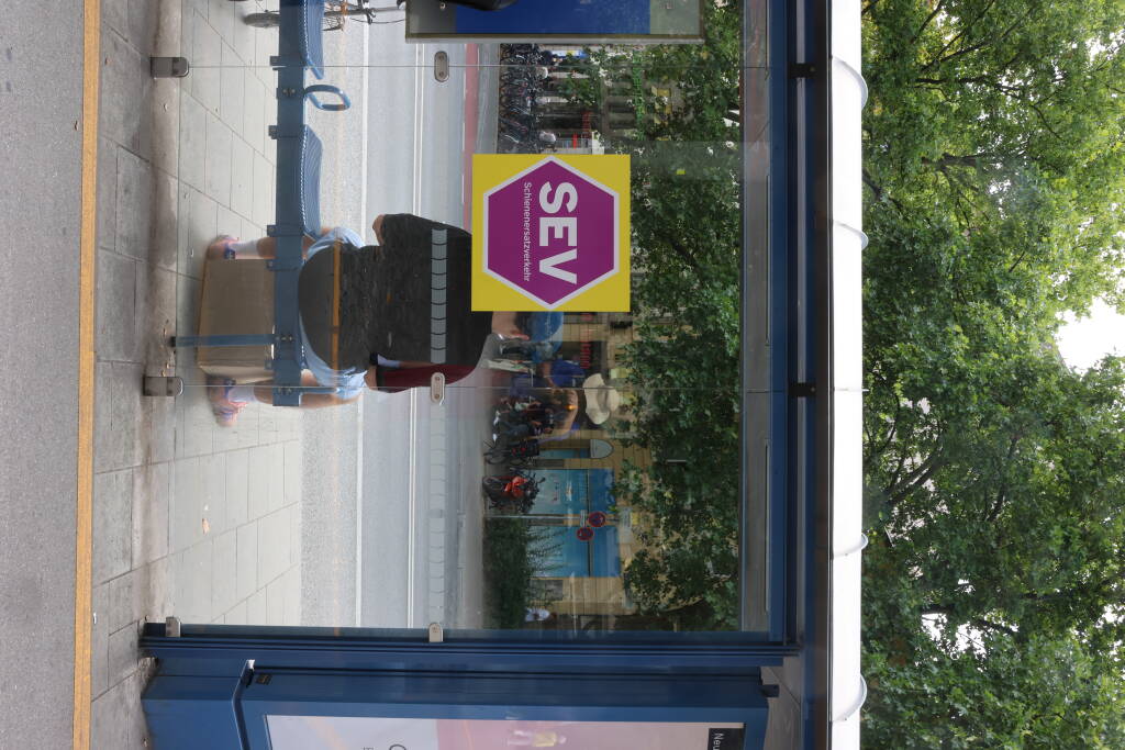 The bus stop is well marked. Stations Goetheplatz and Poccistraße are in reconstruction. It's slower than in Prague but they closed the line completely – in Prague, trains still pass the closed station every other minute or so.