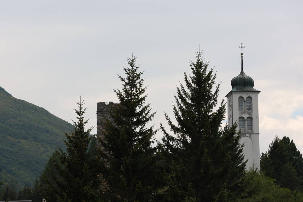 Church and a residence-tower of a former castle.