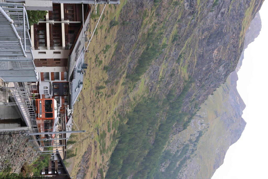 Rack railway to Gornergrat. Notice the double catenary (doublenary?) – this railway uses three-phase AC, 725 V 50 Hz.